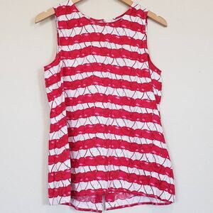 Cynthia Rowley Cherry Print Sleeveless Button Up Back Tank Top Linen Womens Med